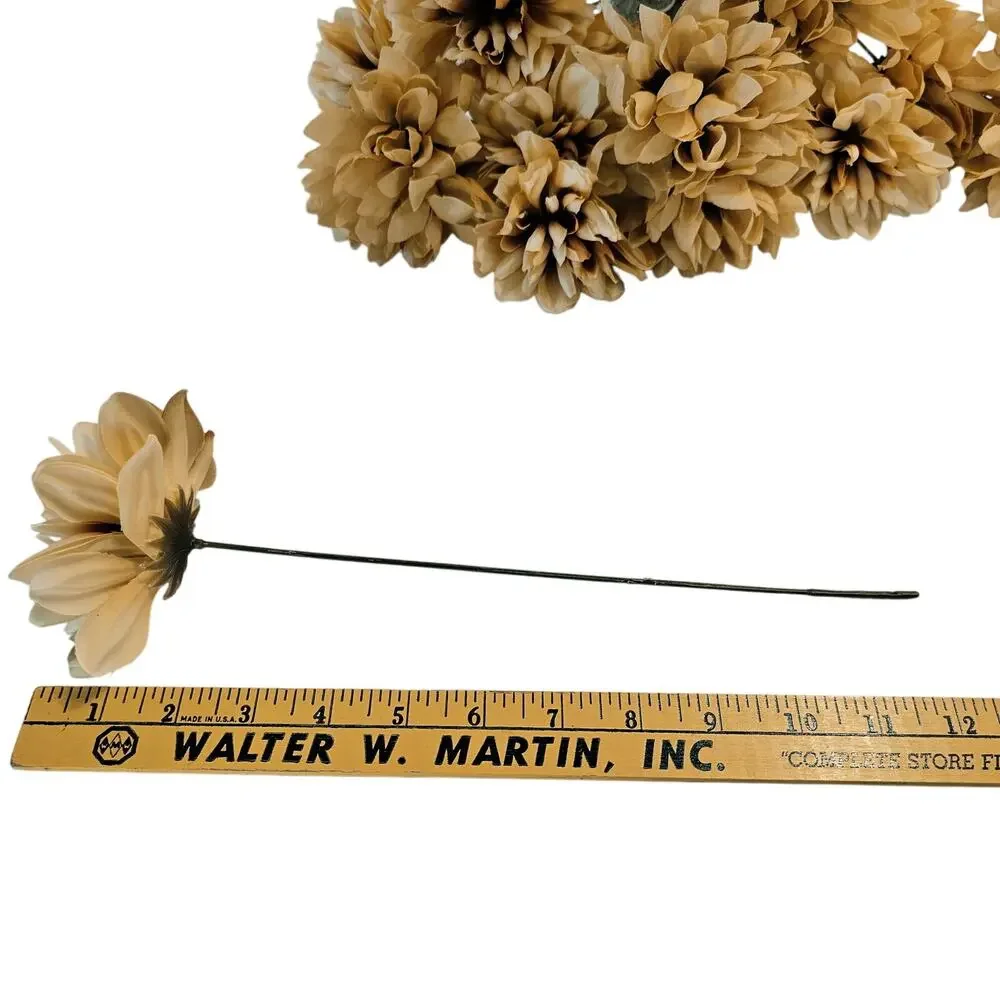 18 Pc Beige Artificial Silk Mum Flower Stems Chrysanthemum Floral Craft  Lot DIY